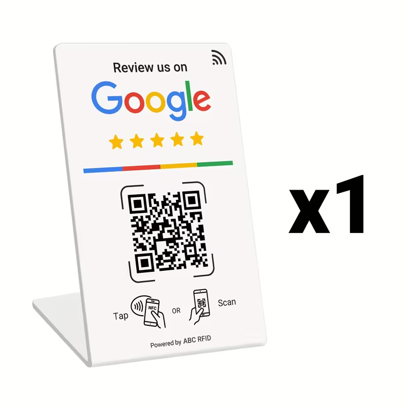 Tag Google Review modello bianco con QR code